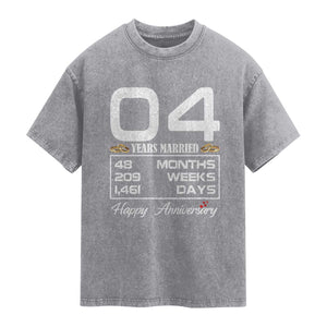 Vintage 4th Wedding Anniversary Washed Cotton T-Shirt Four Years Married Gift