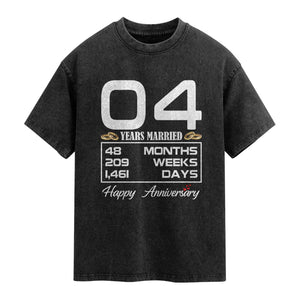 Vintage 4th Wedding Anniversary Washed Cotton T-Shirt Four Years Married Gift
