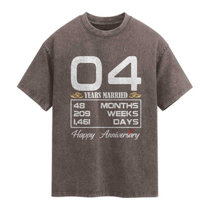 Vintage 4th Wedding Anniversary Washed Cotton T-Shirt Four Years Married Gift