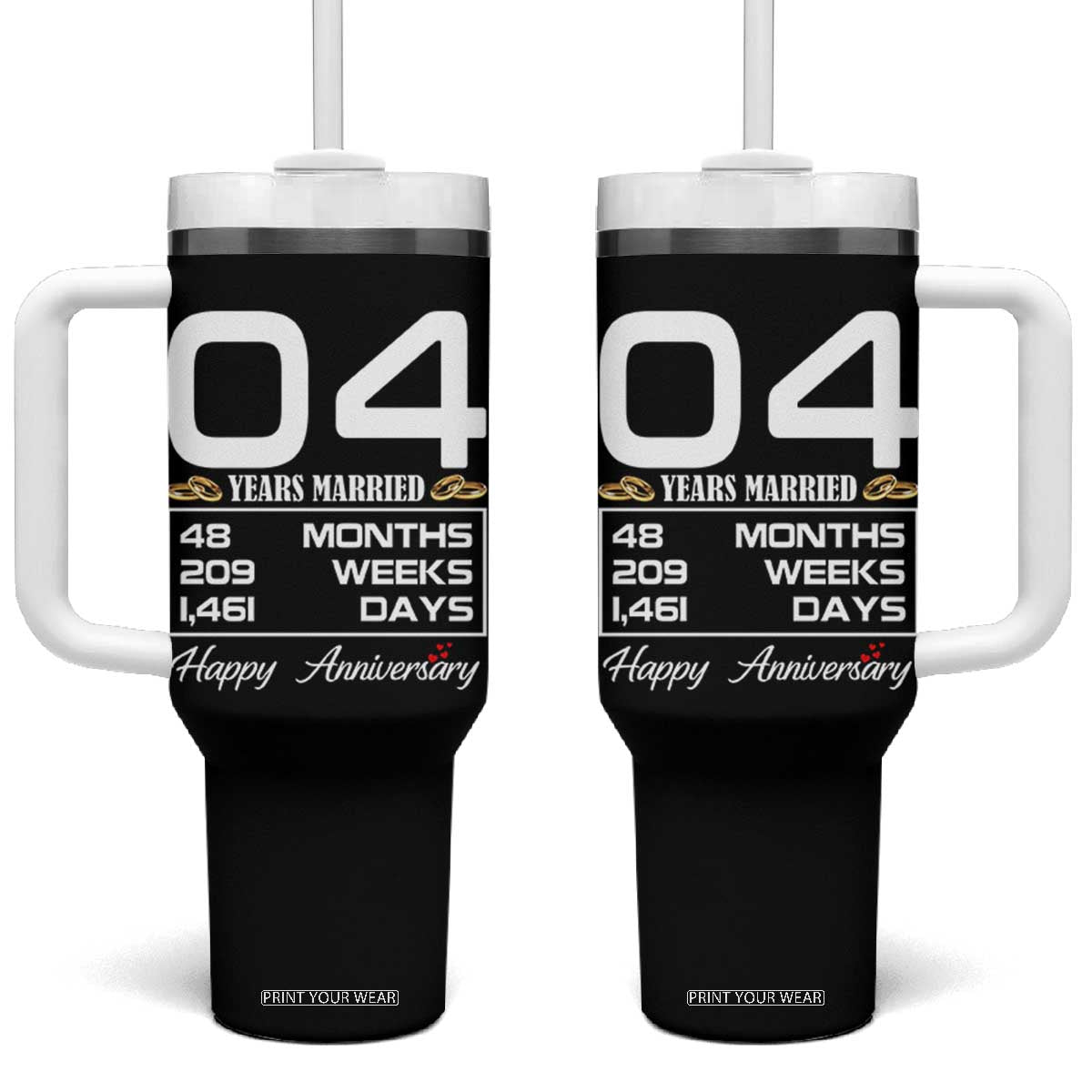 Vintage 4th Wedding Anniversary Tumbler With Handle Four Years Married Gift