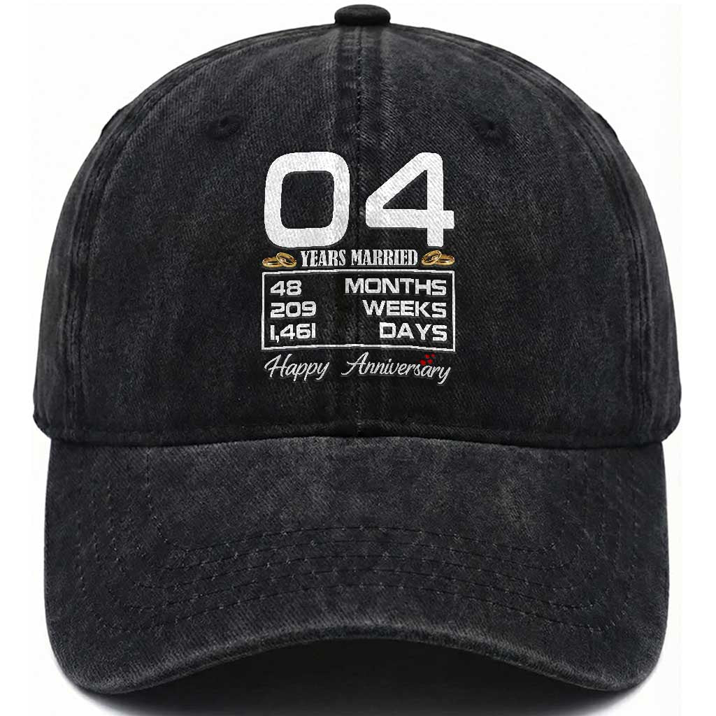 Vintage 4th Wedding Anniversary Washed Cotton Baseball Cap Four Years Married Gift