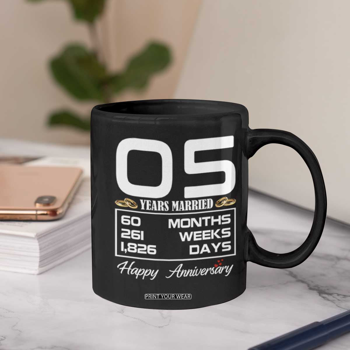 Vintage 5th Wedding Anniversary Coffee Mug Five Years Married Gift