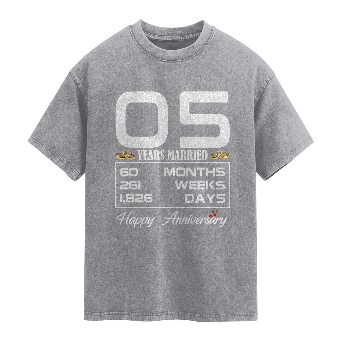 Vintage 5th Wedding Anniversary Washed Cotton T-Shirt Five Years Married Gift