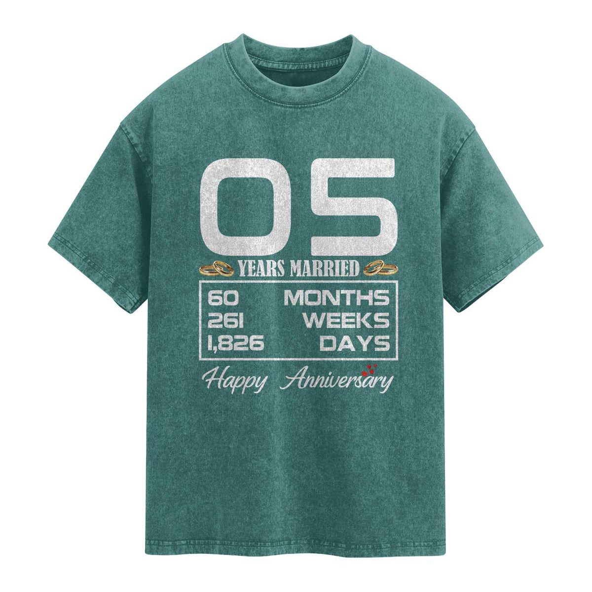 Vintage 5th Wedding Anniversary Washed Cotton T-Shirt Five Years Married Gift