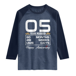 Vintage 5th Wedding Anniversary Raglan Shirt Five Years Married Gift