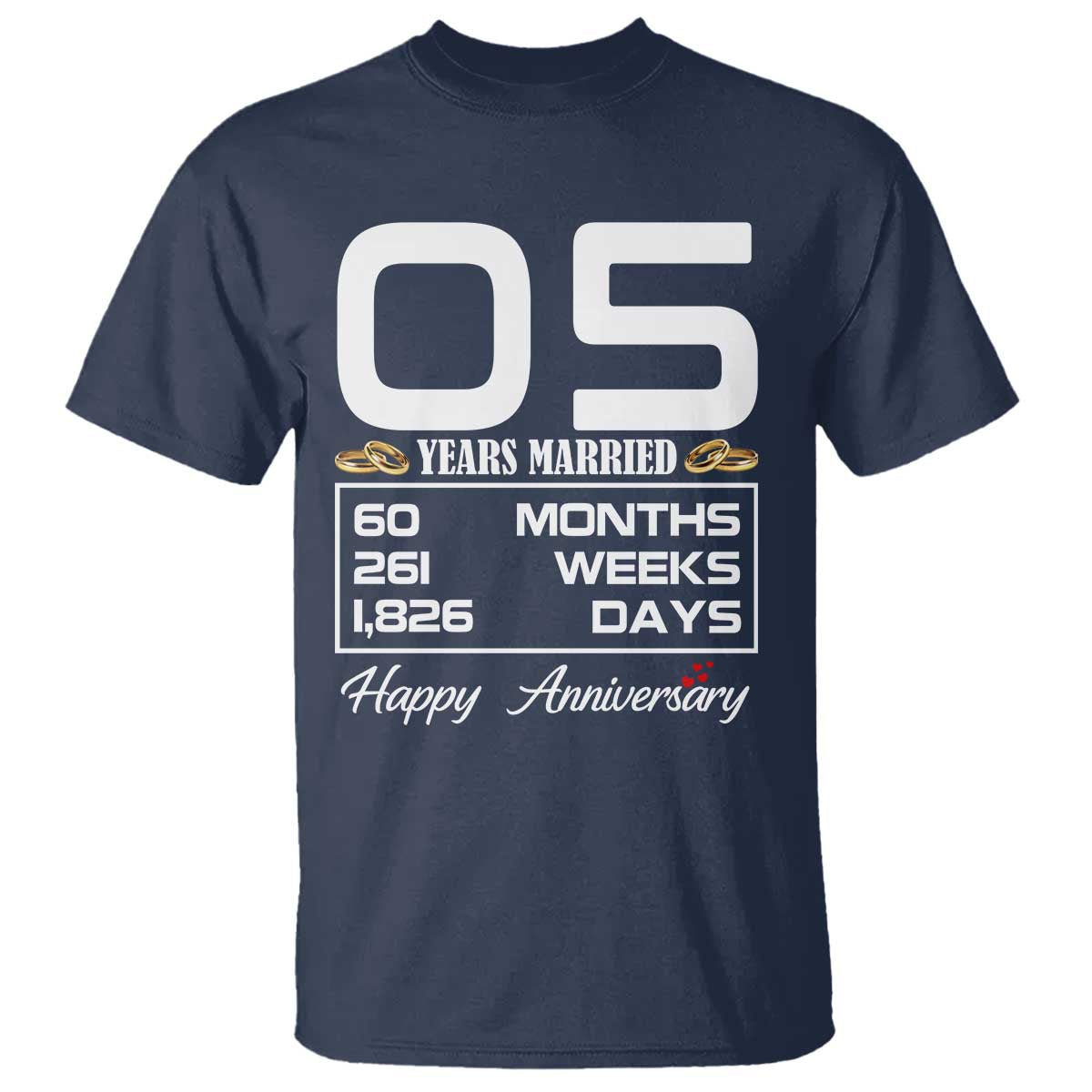 Vintage 5th Wedding Anniversary T Shirt Five Years Married Gift
