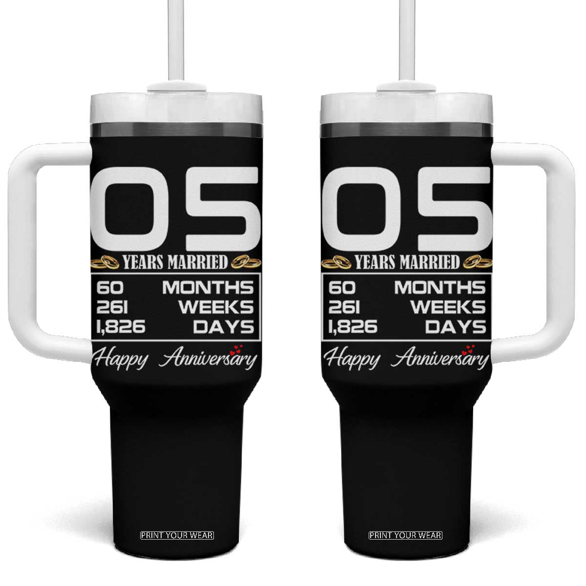 Vintage 5th Wedding Anniversary Tumbler With Handle Five Years Married Gift