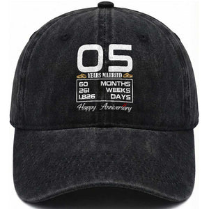 Vintage 5th Wedding Anniversary Washed Cotton Baseball Cap Five Years Married Gift