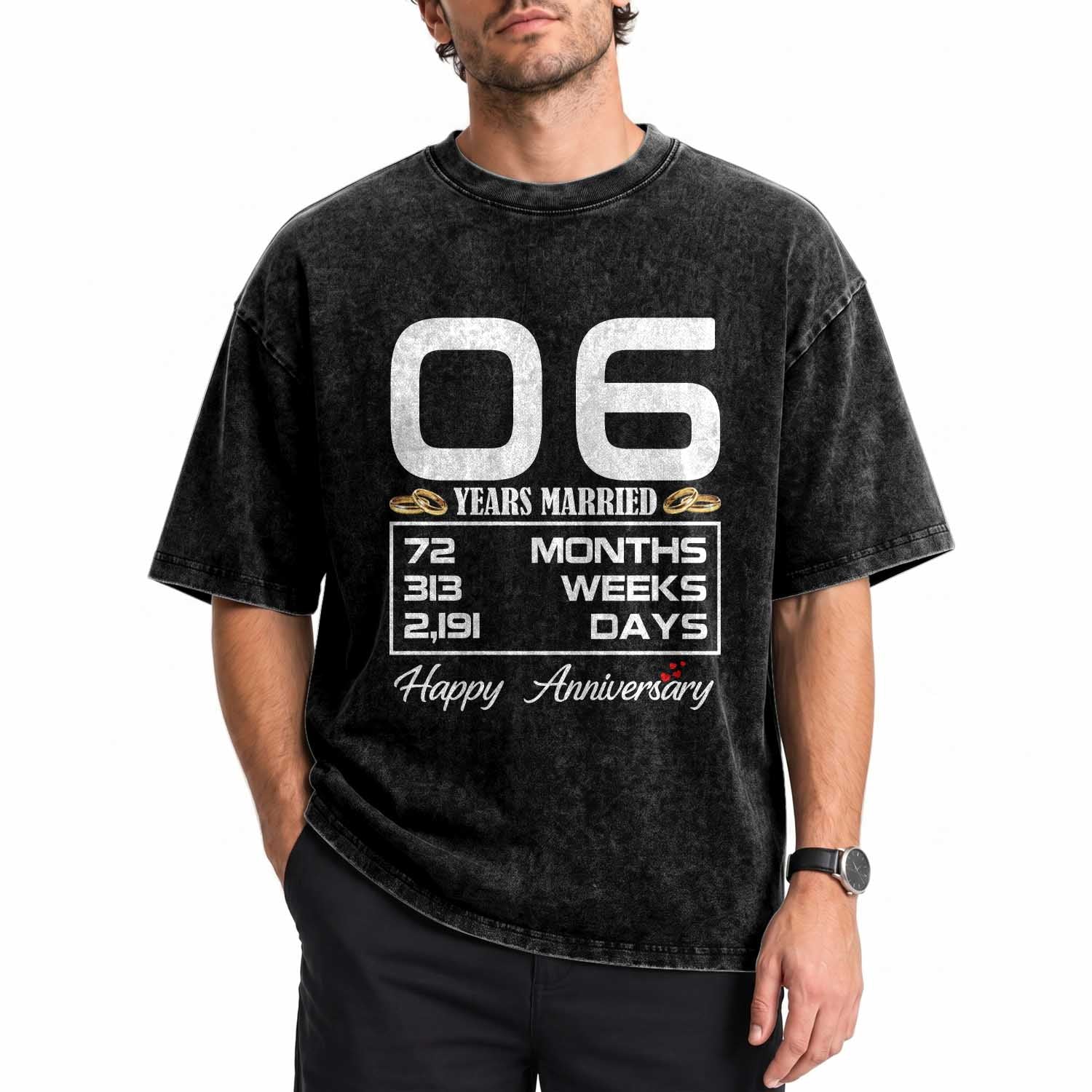 Vintage 6th Wedding Anniversary Washed Cotton T-Shirt Six Years Married Gift