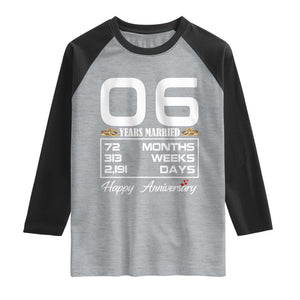 Vintage 6th Wedding Anniversary Raglan Shirt Six Years Married Gift