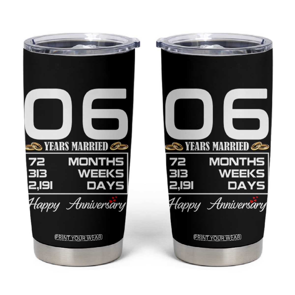 Vintage 6th Wedding Anniversary Tumbler Cup Six Years Married Gift