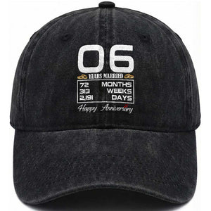 Vintage 6th Wedding Anniversary Washed Cotton Baseball Cap Six Years Married Gift