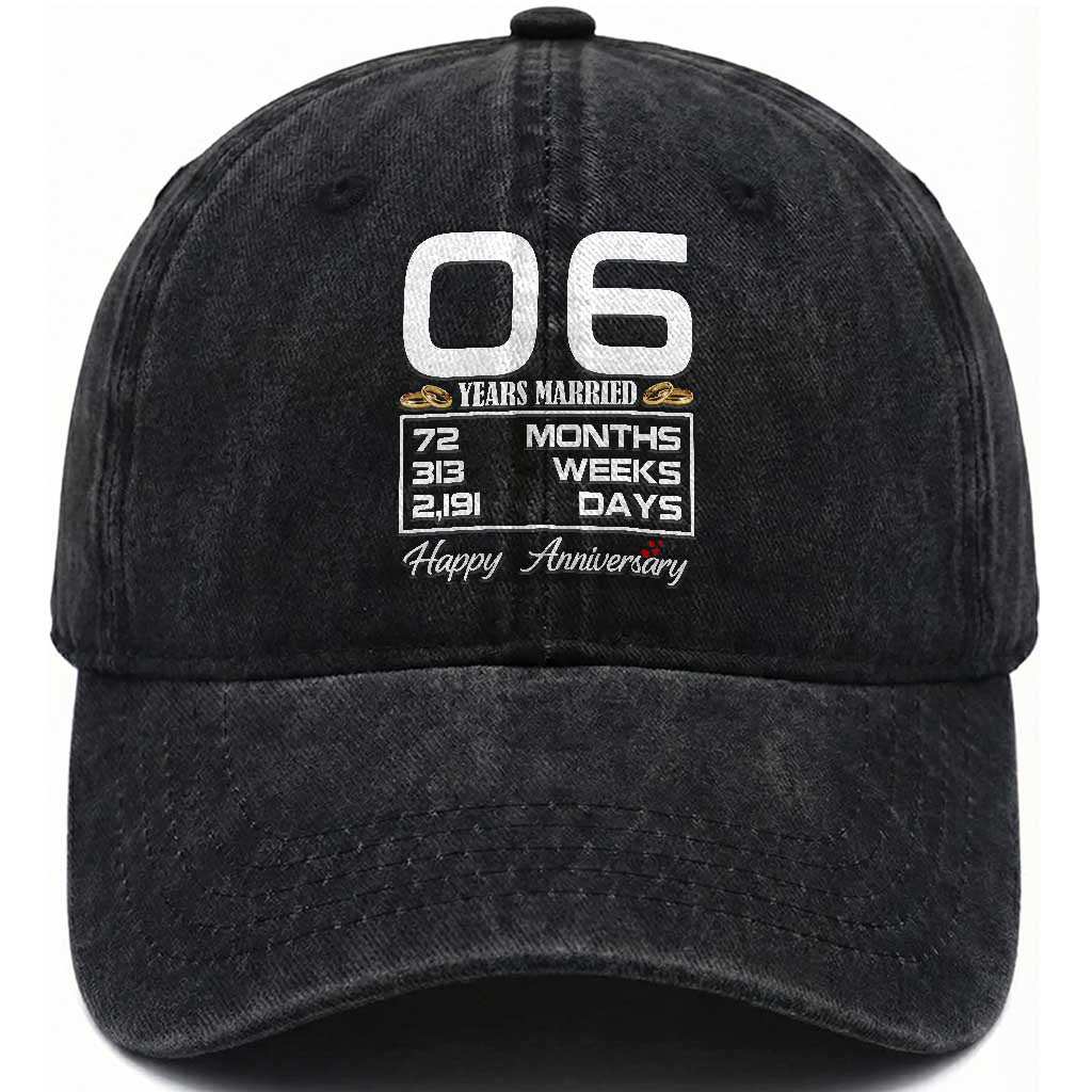 Vintage 6th Wedding Anniversary Washed Cotton Baseball Cap Six Years Married Gift