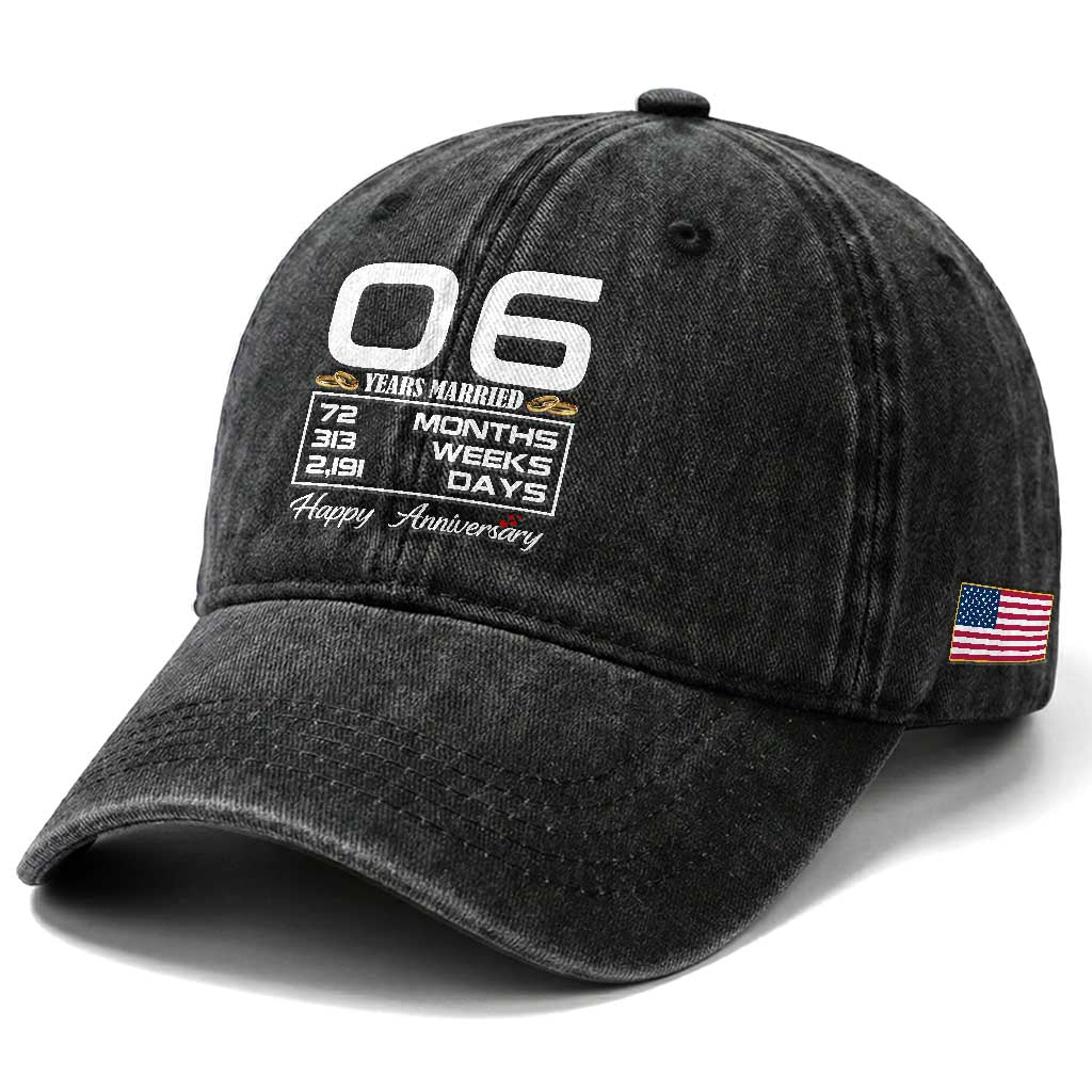 Vintage 6th Wedding Anniversary Washed Cotton Baseball Cap Six Years Married Gift