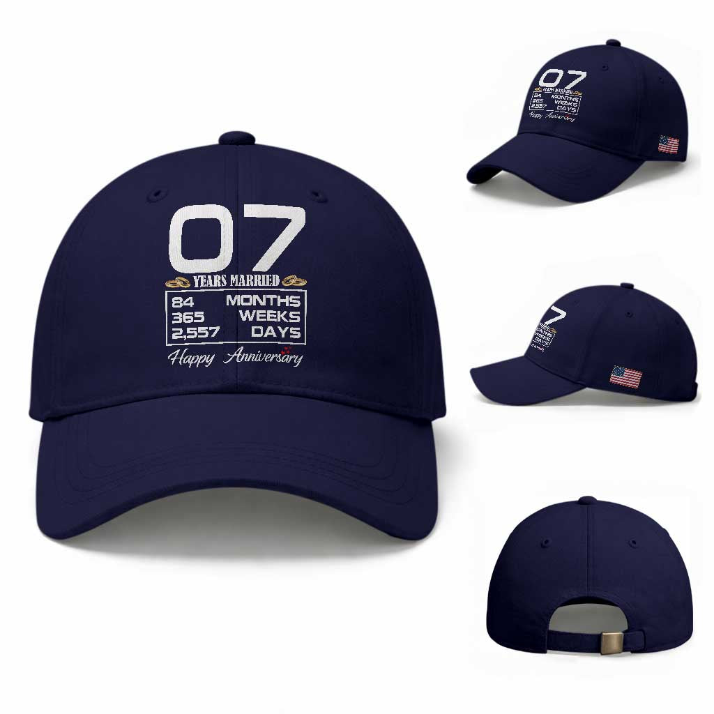 Vintage 7th Wedding Anniversary Baseball Cap Seven Years Married Gift