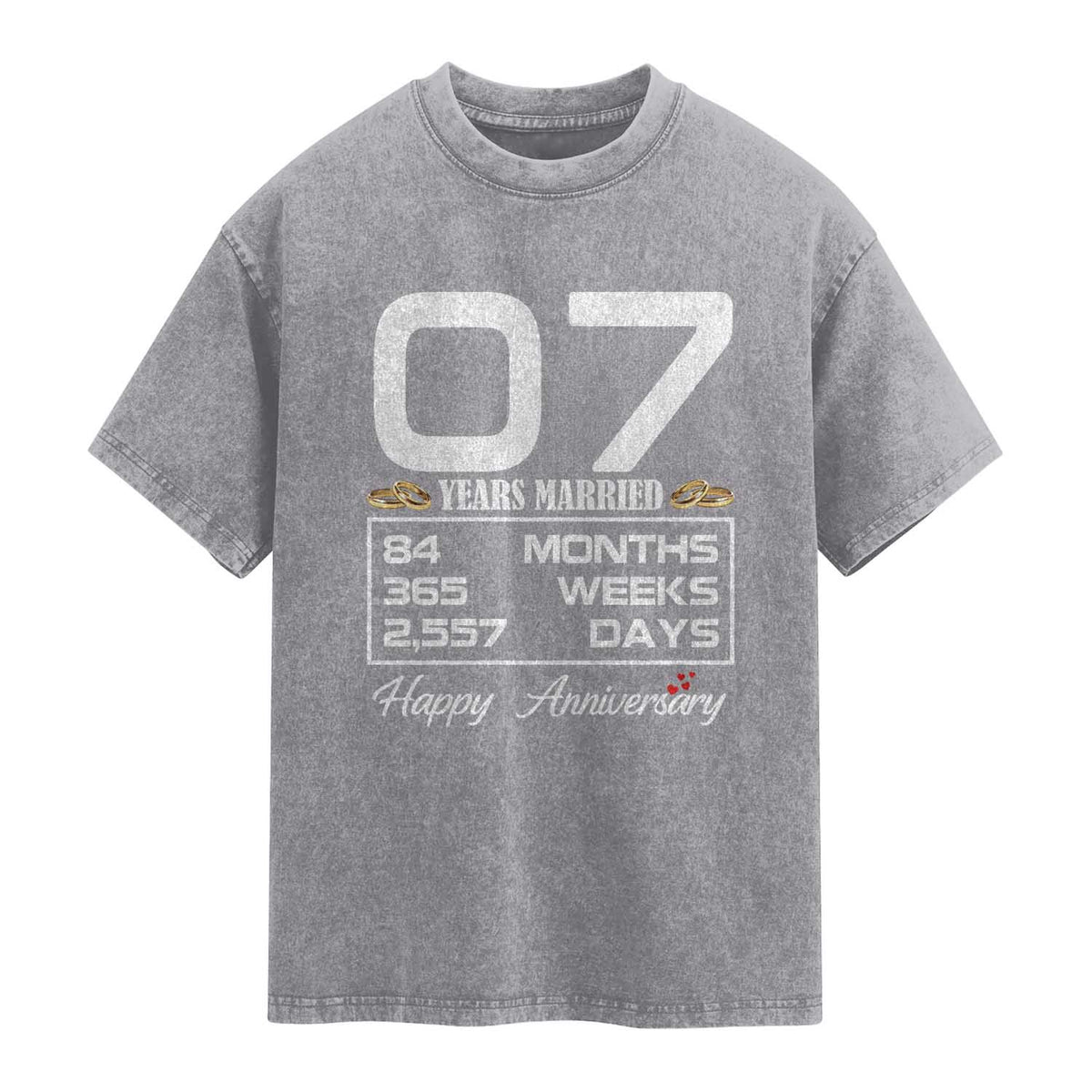 Vintage 7th Wedding Anniversary Washed Cotton T-Shirt Seven Years Married Gift