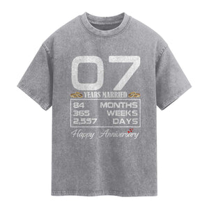 Vintage 7th Wedding Anniversary Washed Cotton T-Shirt Seven Years Married Gift