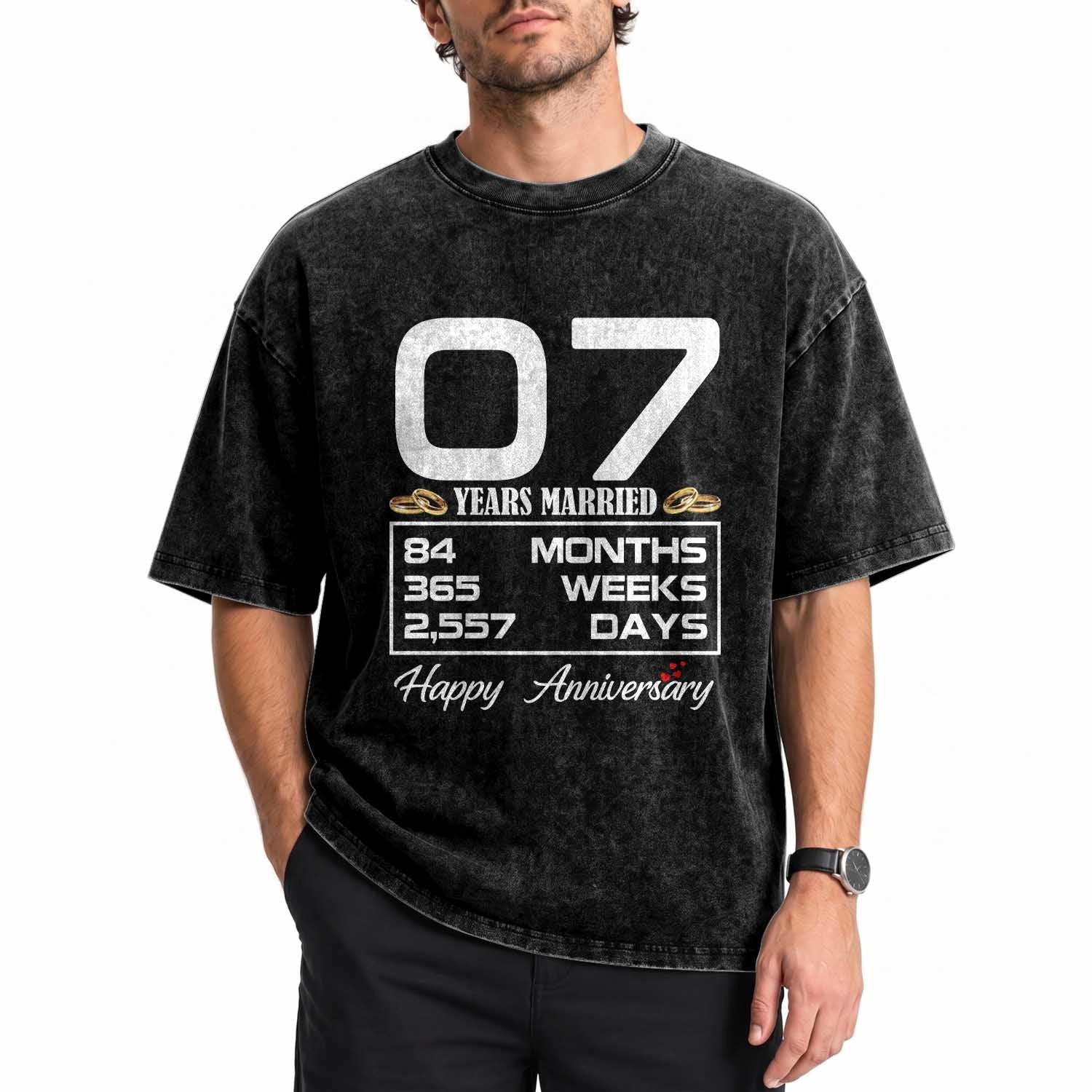 Vintage 7th Wedding Anniversary Washed Cotton T-Shirt Seven Years Married Gift