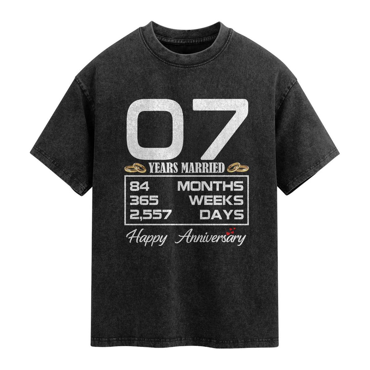 Vintage 7th Wedding Anniversary Washed Cotton T-Shirt Seven Years Married Gift