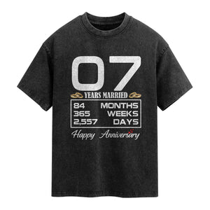 Vintage 7th Wedding Anniversary Washed Cotton T-Shirt Seven Years Married Gift
