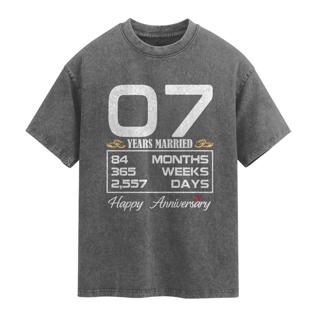 Vintage 7th Wedding Anniversary Washed Cotton T-Shirt Seven Years Married Gift