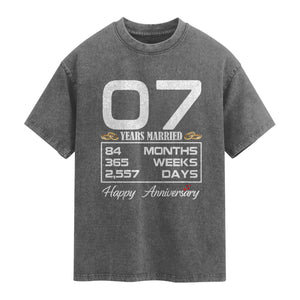 Vintage 7th Wedding Anniversary Washed Cotton T-Shirt Seven Years Married Gift
