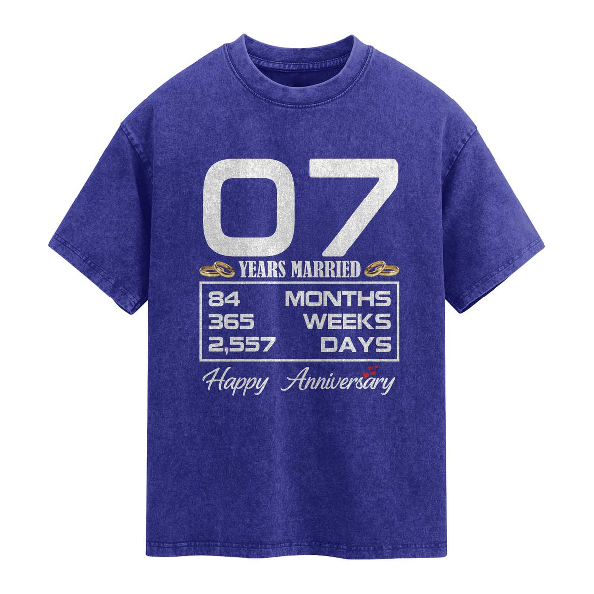 Vintage 7th Wedding Anniversary Washed Cotton T-Shirt Seven Years Married Gift