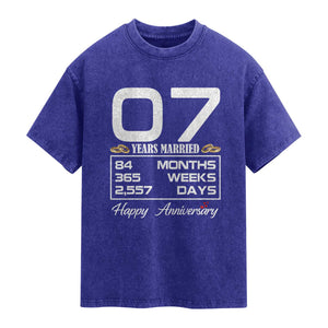 Vintage 7th Wedding Anniversary Washed Cotton T-Shirt Seven Years Married Gift