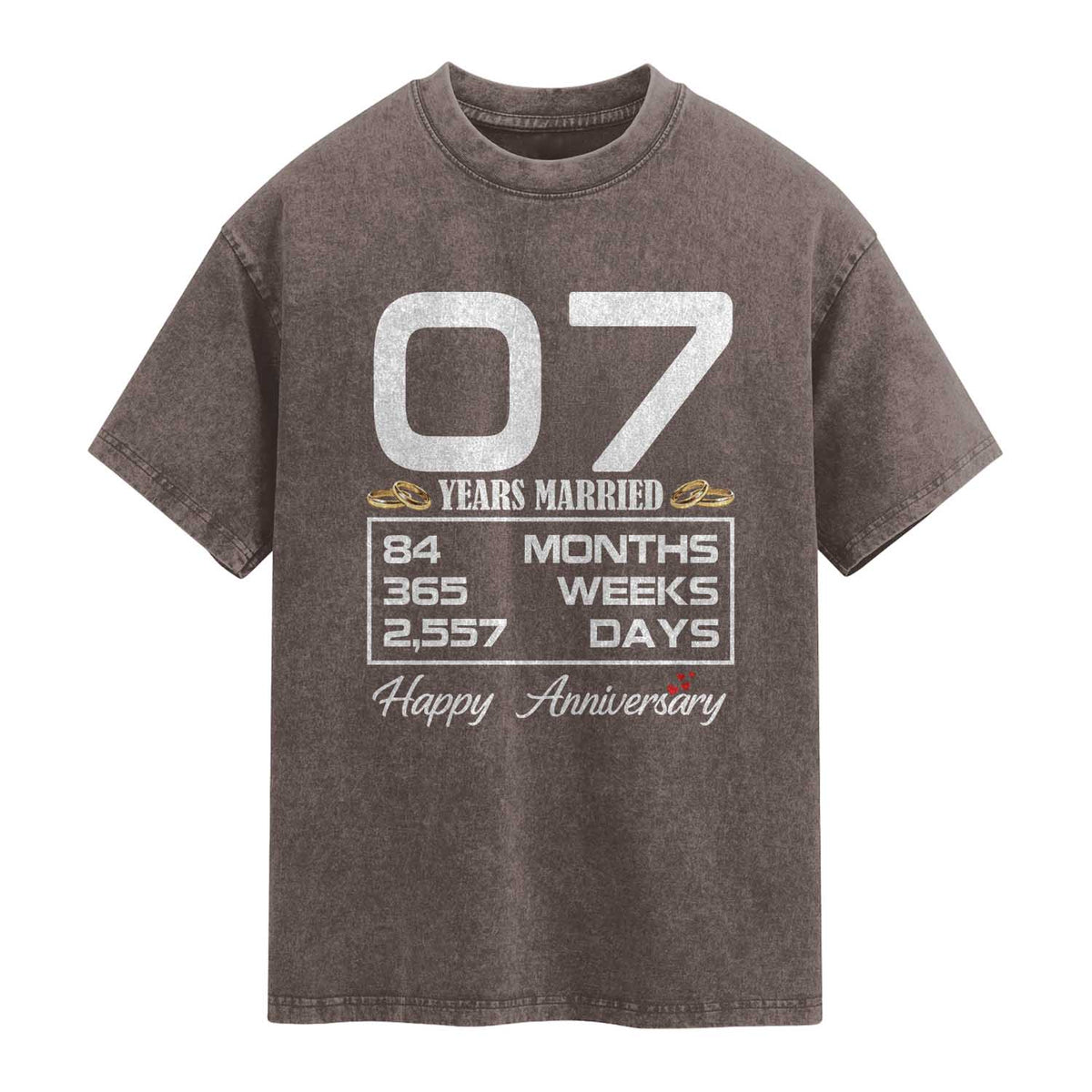 Vintage 7th Wedding Anniversary Washed Cotton T-Shirt Seven Years Married Gift
