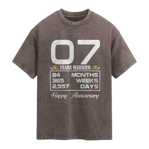 Vintage 7th Wedding Anniversary Washed Cotton T-Shirt Seven Years Married Gift