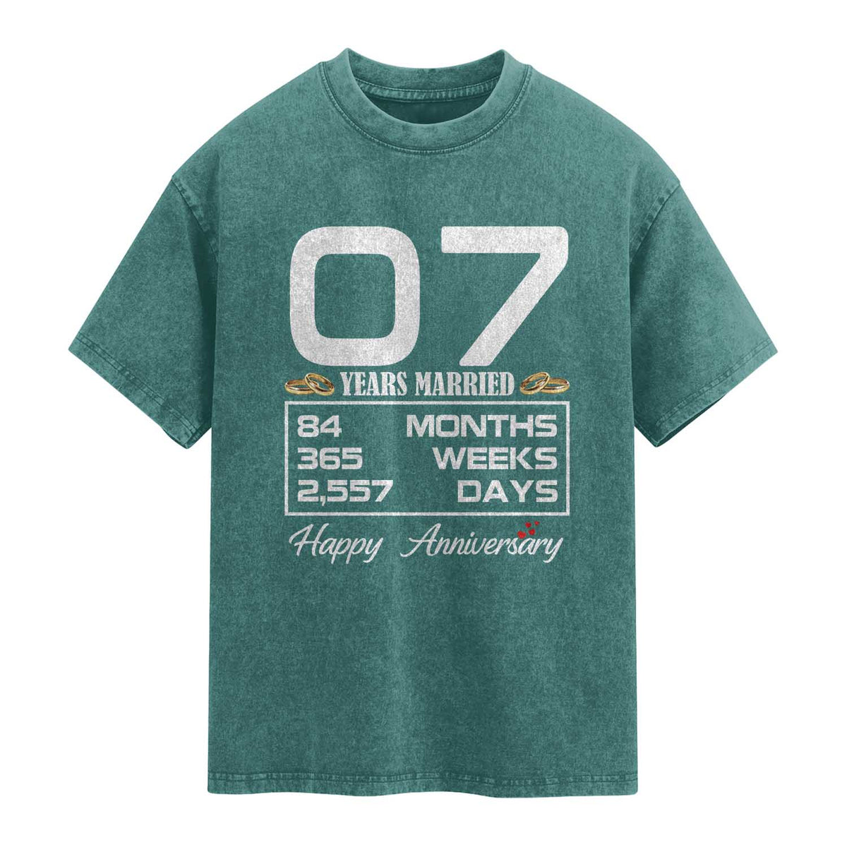 Vintage 7th Wedding Anniversary Washed Cotton T-Shirt Seven Years Married Gift