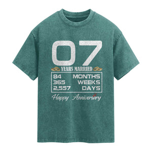 Vintage 7th Wedding Anniversary Washed Cotton T-Shirt Seven Years Married Gift