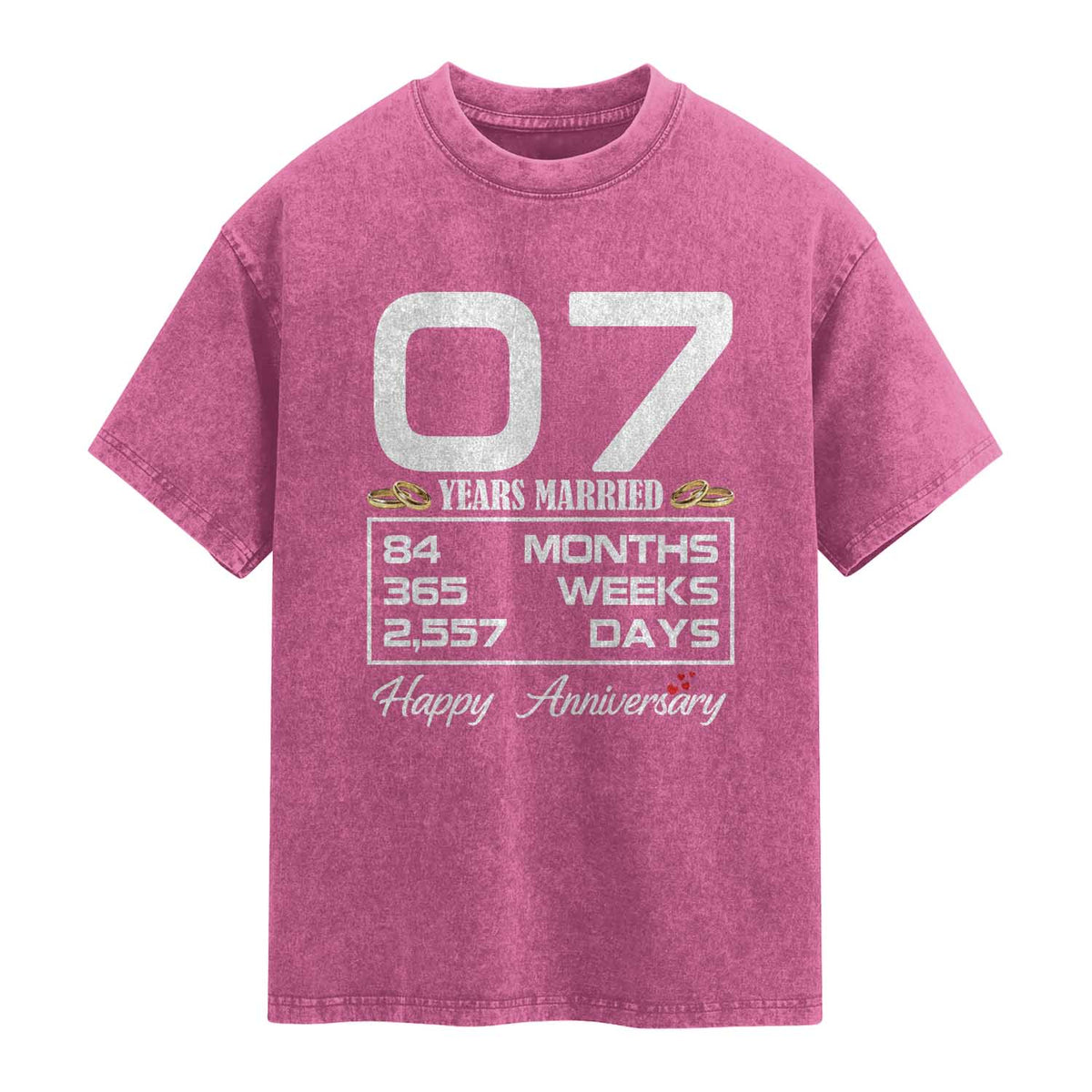 Vintage 7th Wedding Anniversary Washed Cotton T-Shirt Seven Years Married Gift