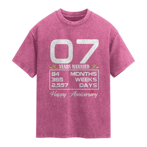 Vintage 7th Wedding Anniversary Washed Cotton T-Shirt Seven Years Married Gift