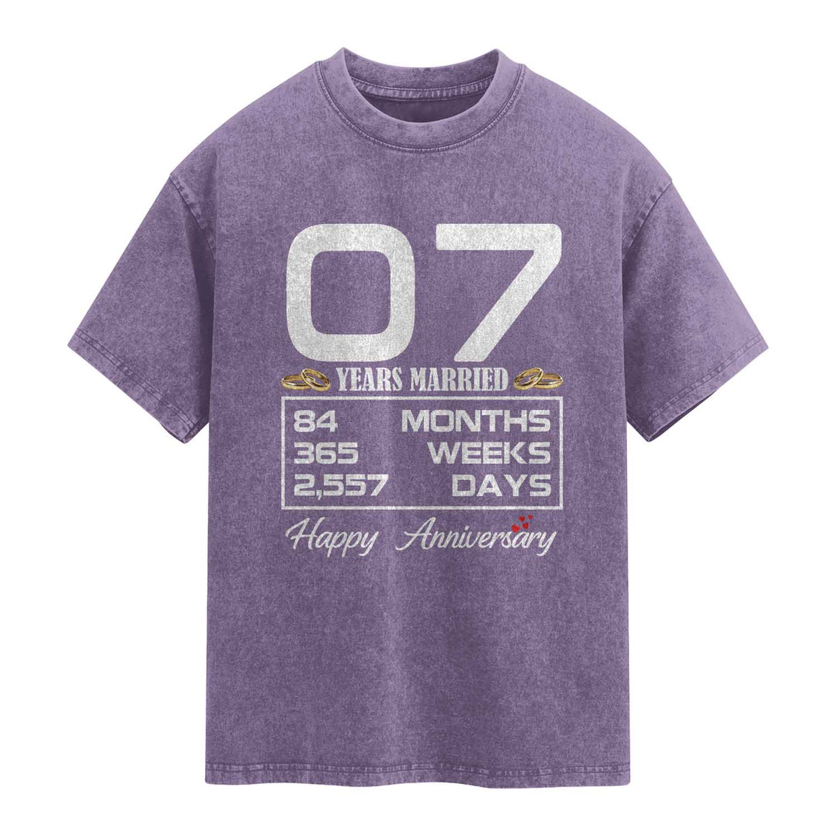 Vintage 7th Wedding Anniversary Washed Cotton T-Shirt Seven Years Married Gift