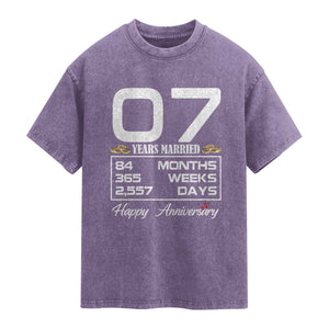Vintage 7th Wedding Anniversary Washed Cotton T-Shirt Seven Years Married Gift