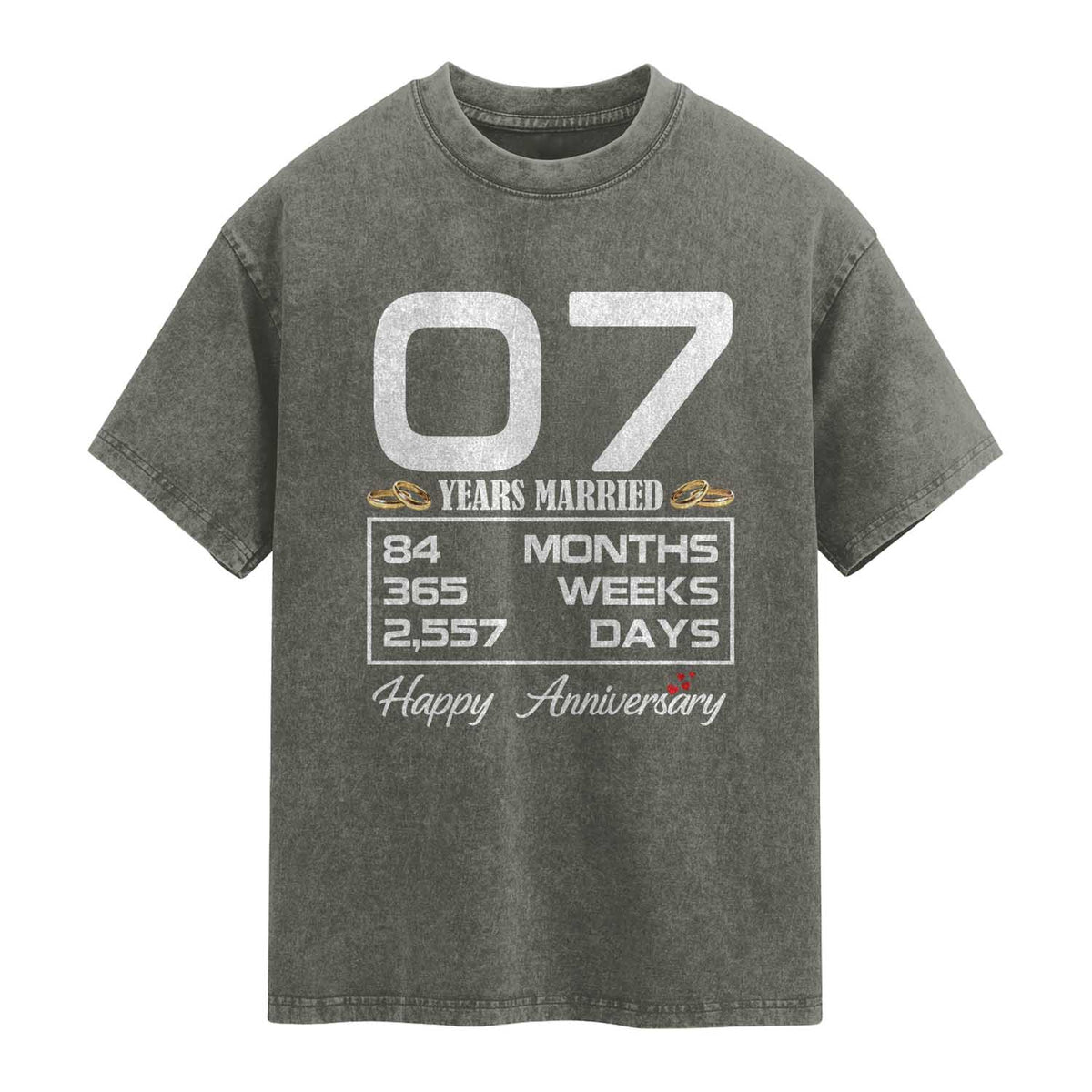 Vintage 7th Wedding Anniversary Washed Cotton T-Shirt Seven Years Married Gift