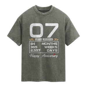 Vintage 7th Wedding Anniversary Washed Cotton T-Shirt Seven Years Married Gift