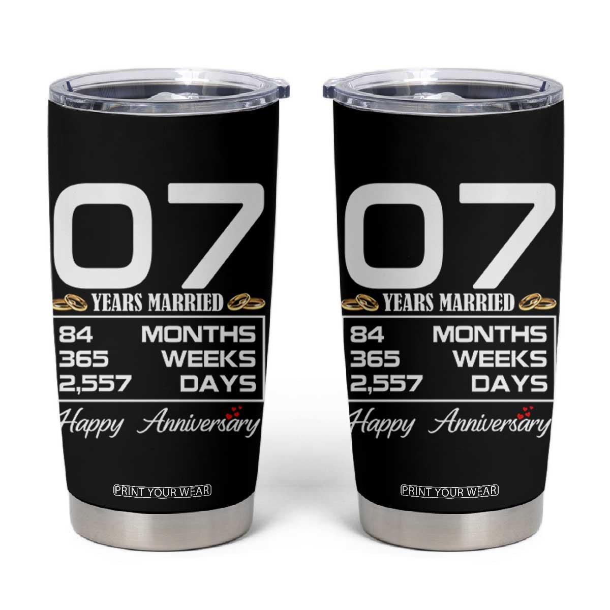 Vintage 7th Wedding Anniversary Tumbler Cup Seven Years Married Gift