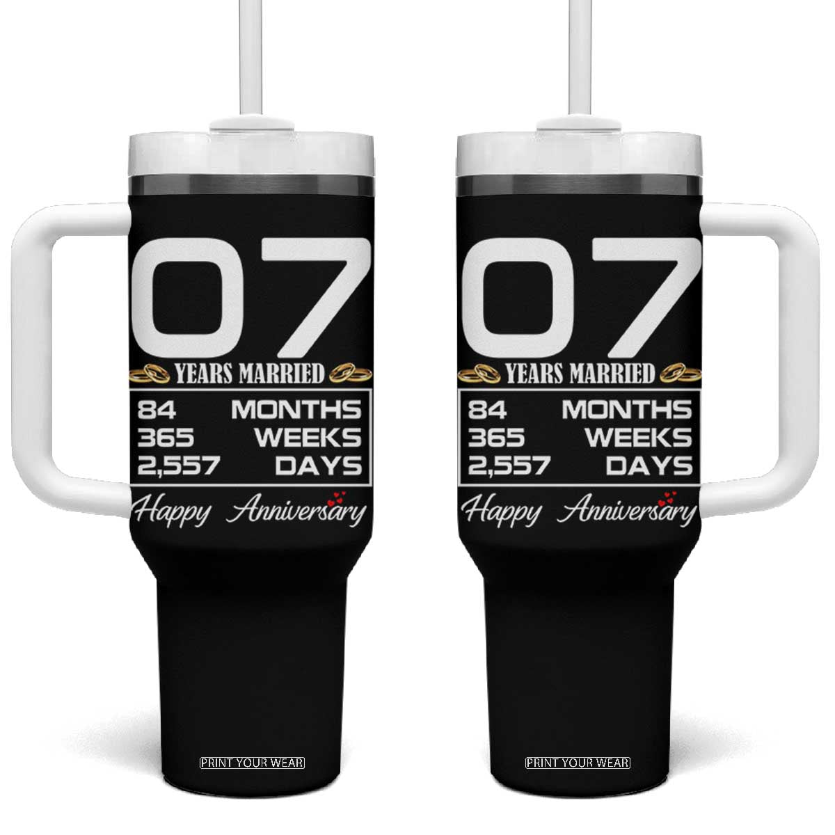 Vintage 7th Wedding Anniversary Tumbler With Handle Seven Years Married Gift