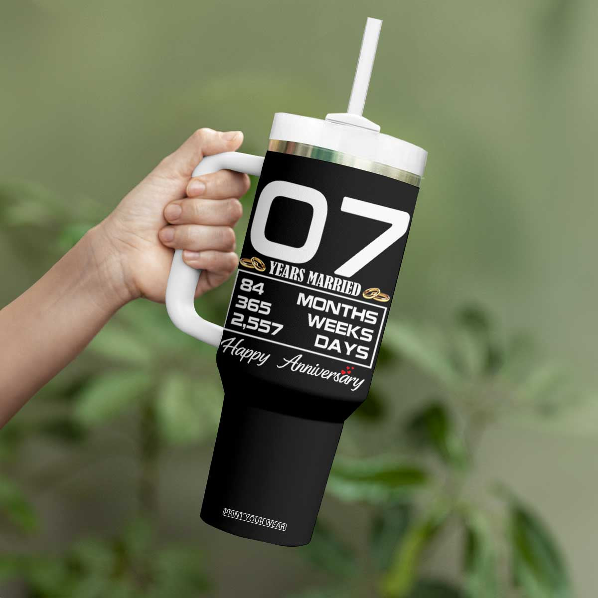 Vintage 7th Wedding Anniversary Tumbler With Handle Seven Years Married Gift
