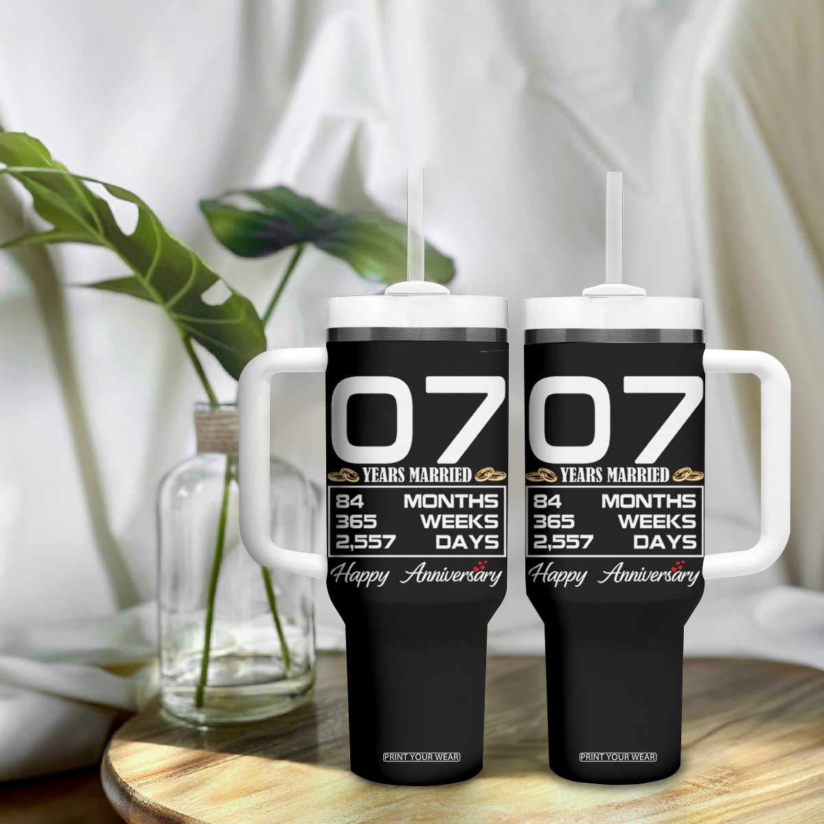 Vintage 7th Wedding Anniversary Tumbler With Handle Seven Years Married Gift