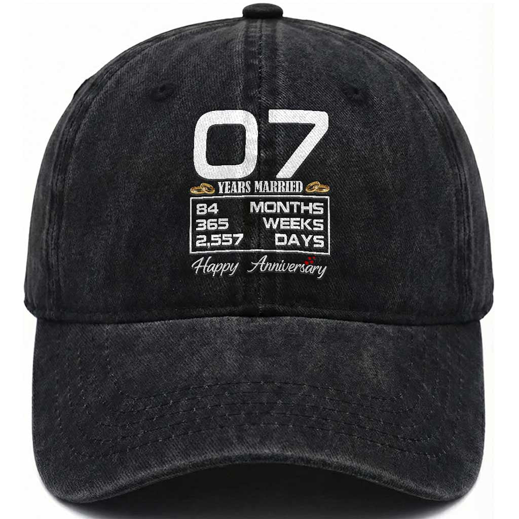 Vintage 7th Wedding Anniversary Washed Cotton Baseball Cap Seven Years Married Gift