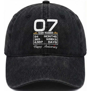 Vintage 7th Wedding Anniversary Washed Cotton Baseball Cap Seven Years Married Gift