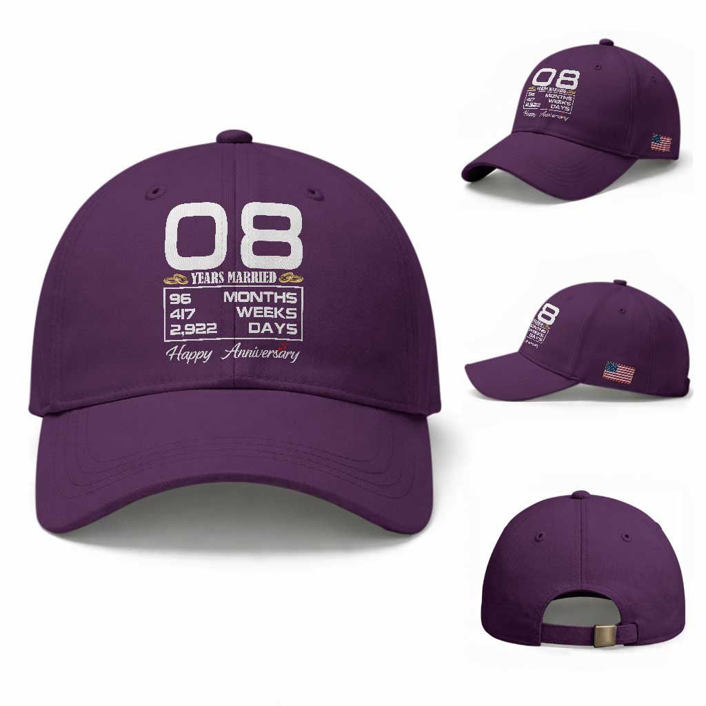 Vintage 8th Wedding Anniversary Baseball Cap Eight Years Married Gift