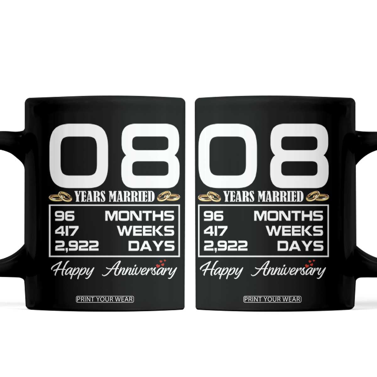 Vintage 8th Wedding Anniversary Coffee Mug Eight Years Married Gift