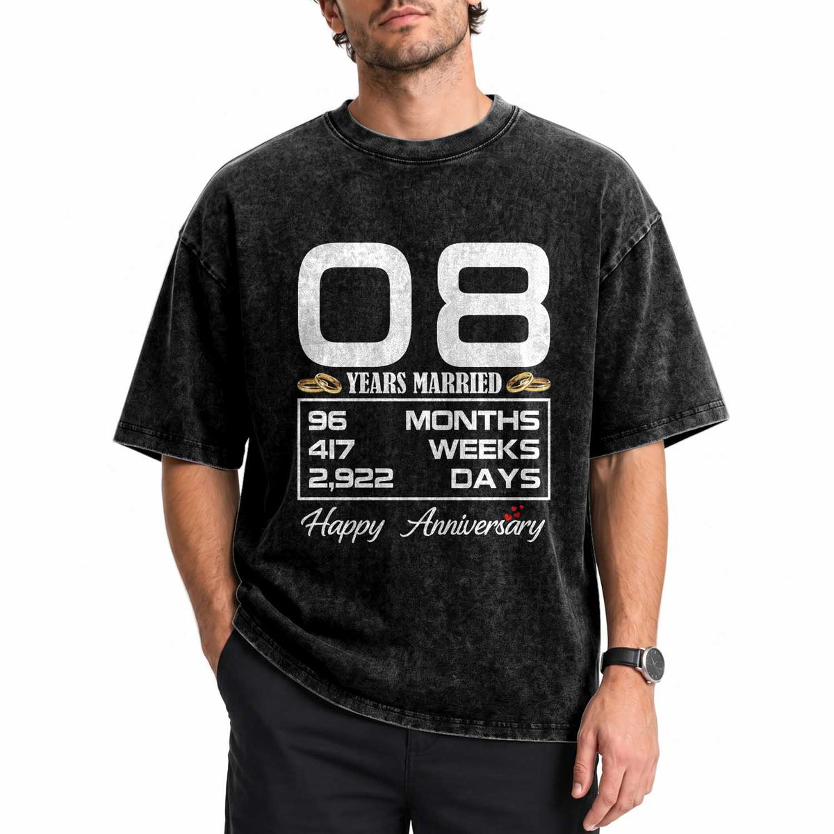 Vintage 8th Wedding Anniversary Washed Cotton T-Shirt Eight Years Married Gift