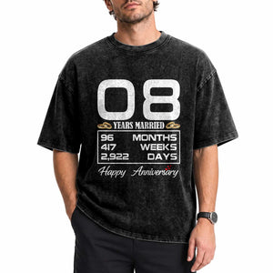 Vintage 8th Wedding Anniversary Washed Cotton T-Shirt Eight Years Married Gift