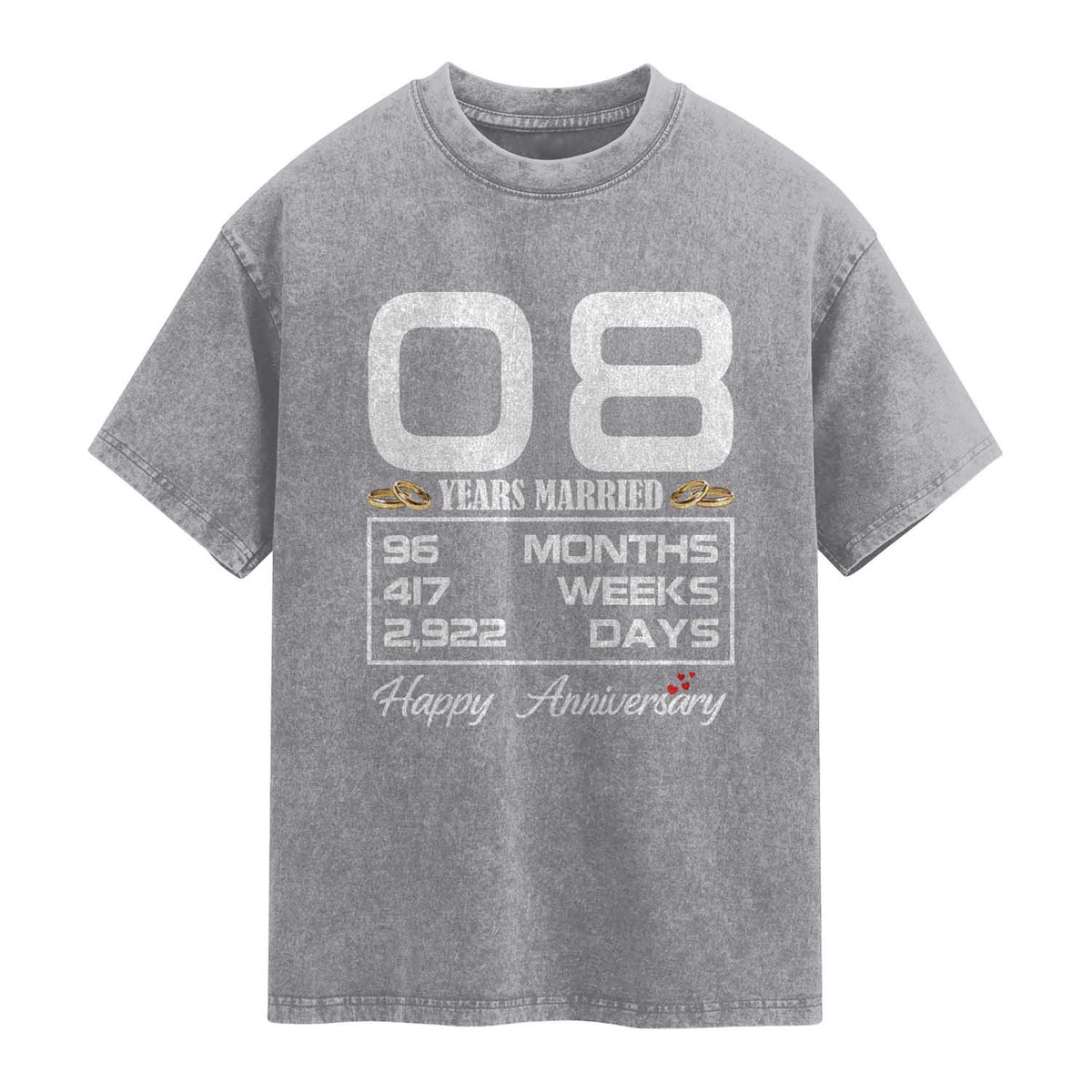 Vintage 8th Wedding Anniversary Washed Cotton T-Shirt Eight Years Married Gift