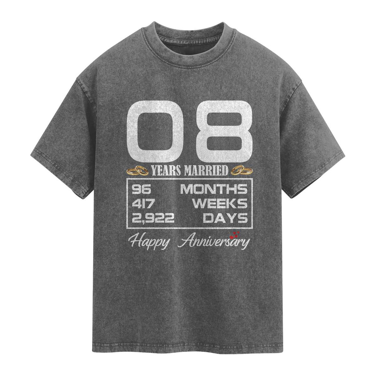 Vintage 8th Wedding Anniversary Washed Cotton T-Shirt Eight Years Married Gift